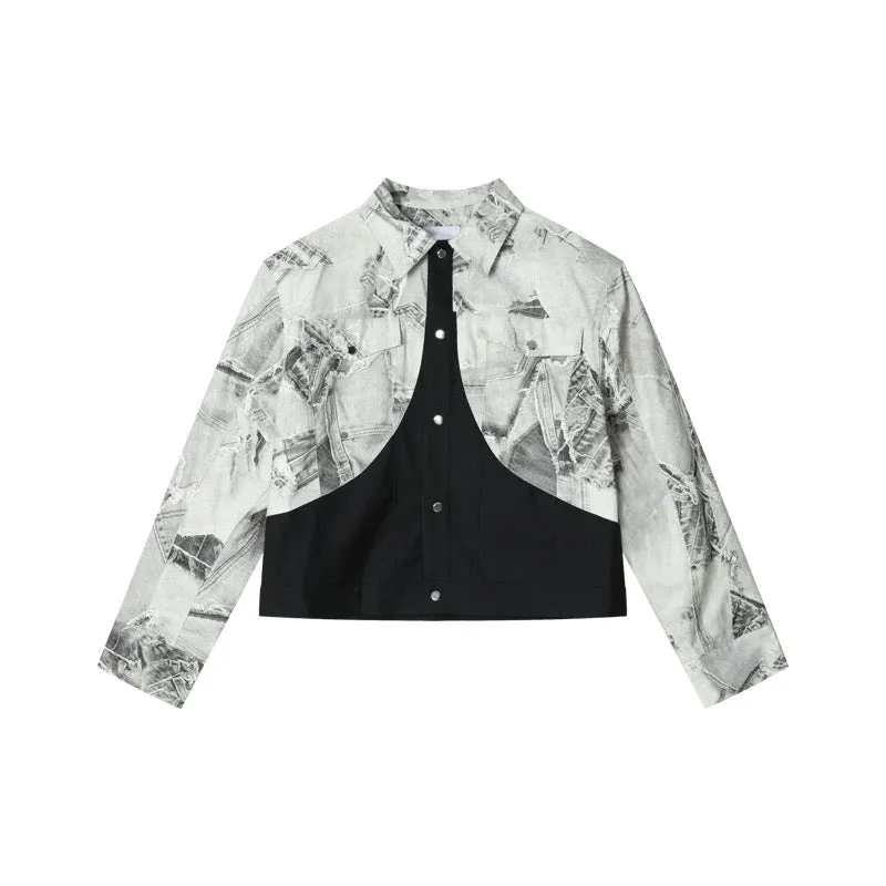 【24s Nov.】Tie-dye Patchwork Shoulder-padded Jacket