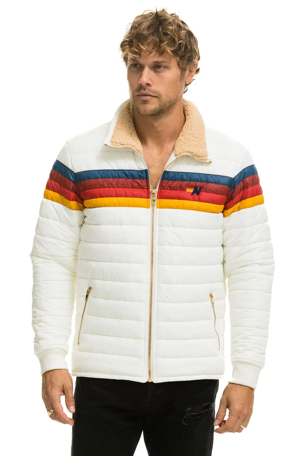 4 STRIPE RAINBOW SLEEVE JACKET -  WHITE