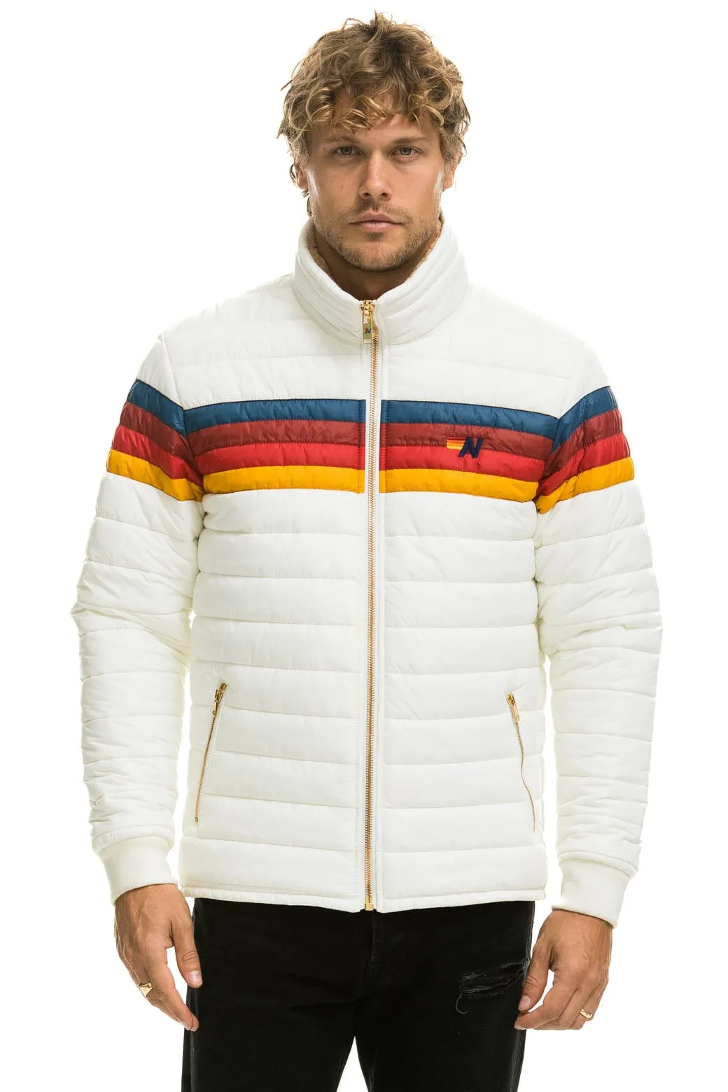 4 STRIPE RAINBOW SLEEVE JACKET -  WHITE