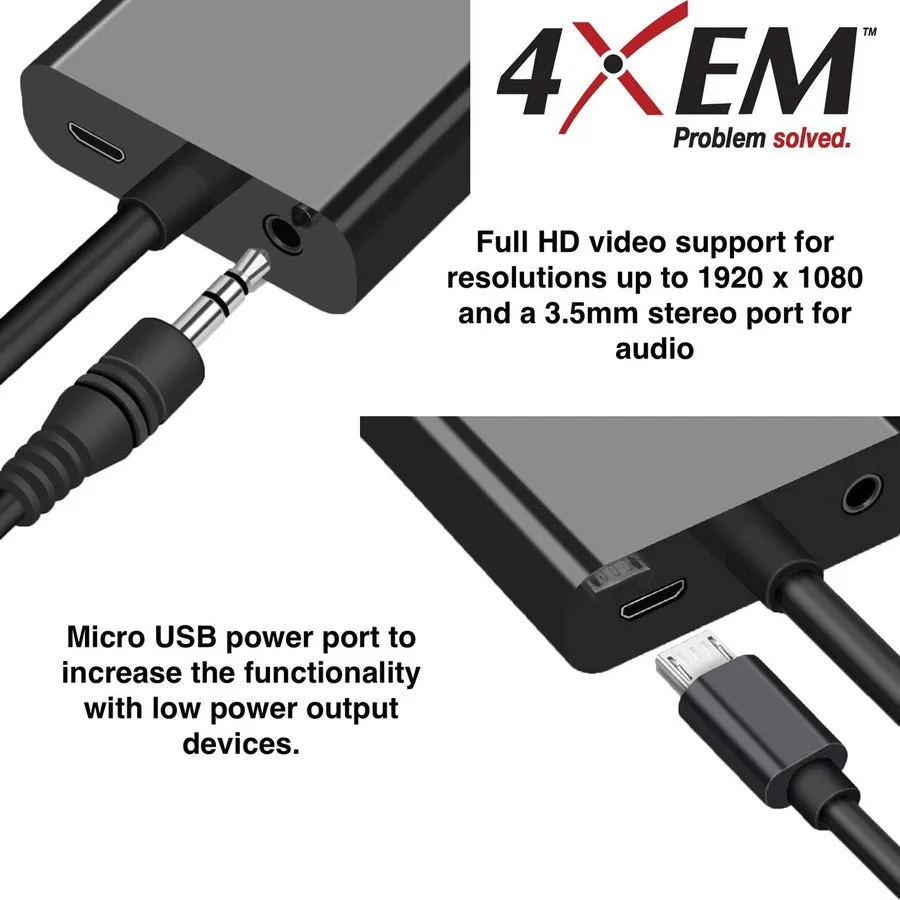 4XEM HDMI to VGA Adapter with Power and 3.5mm Audio Cable - Black 4XHDMIVGAAPB