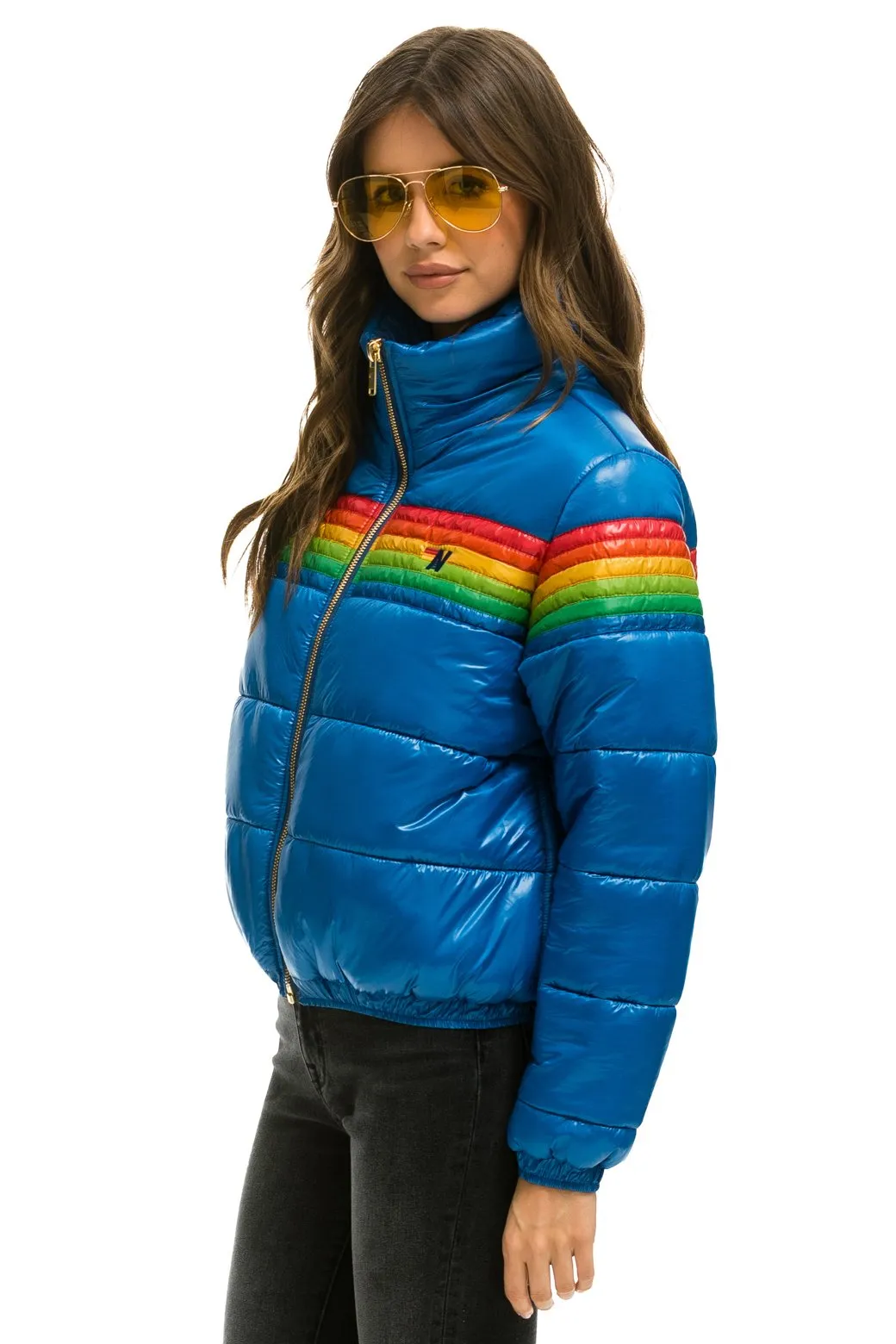 6 STRIPE LUXE APRES PUFFER JACKET - GLOSSY SNORKEL BLUE