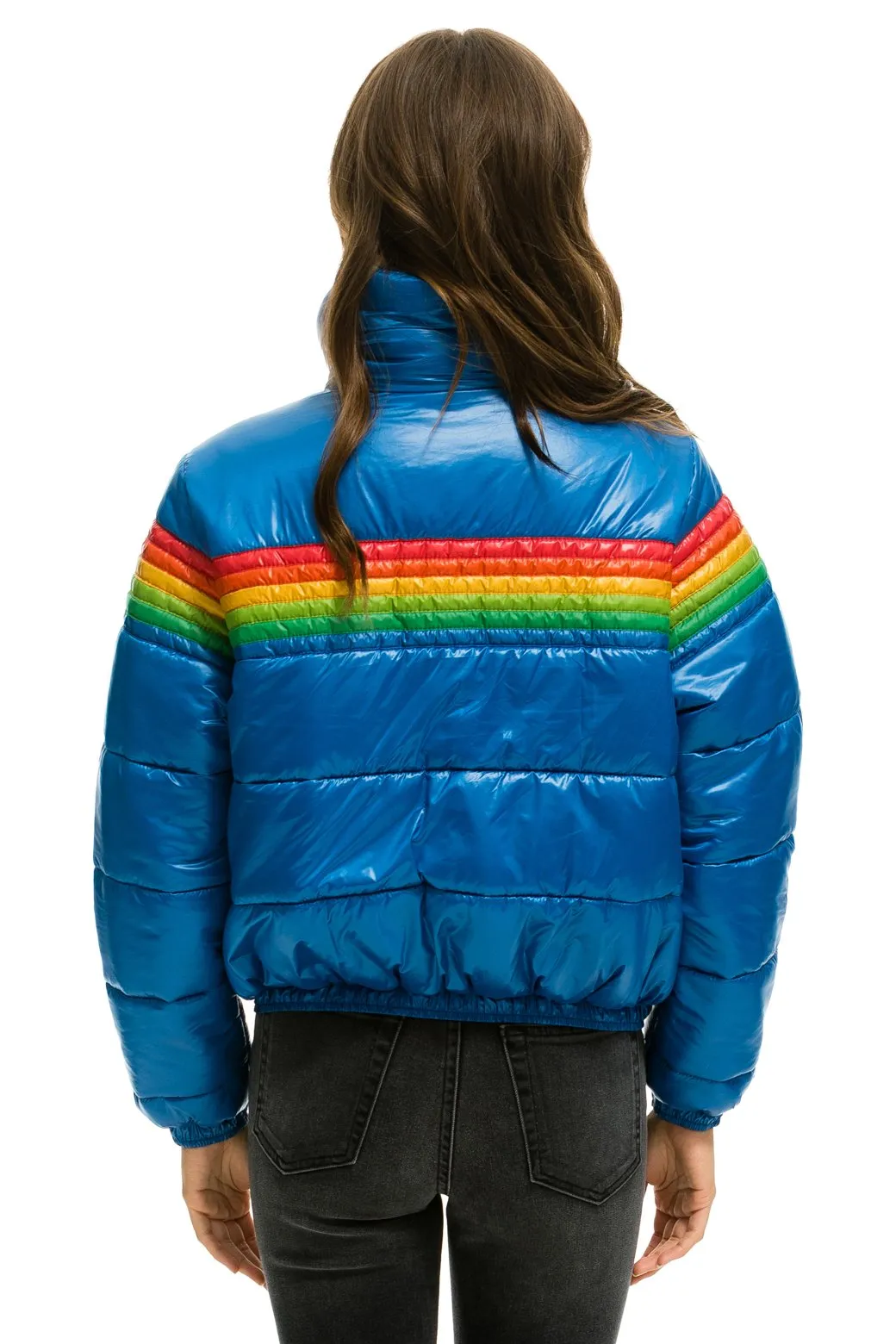 6 STRIPE LUXE APRES PUFFER JACKET - GLOSSY SNORKEL BLUE