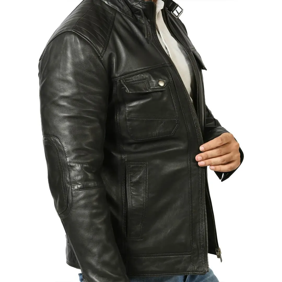 Black Quilted Leather Jacket