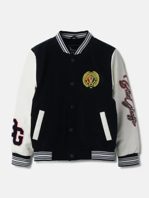 Blue Giraffe Boys Navy Color-Blocked Baseball Collar Full Sleeves Varsity Jacket