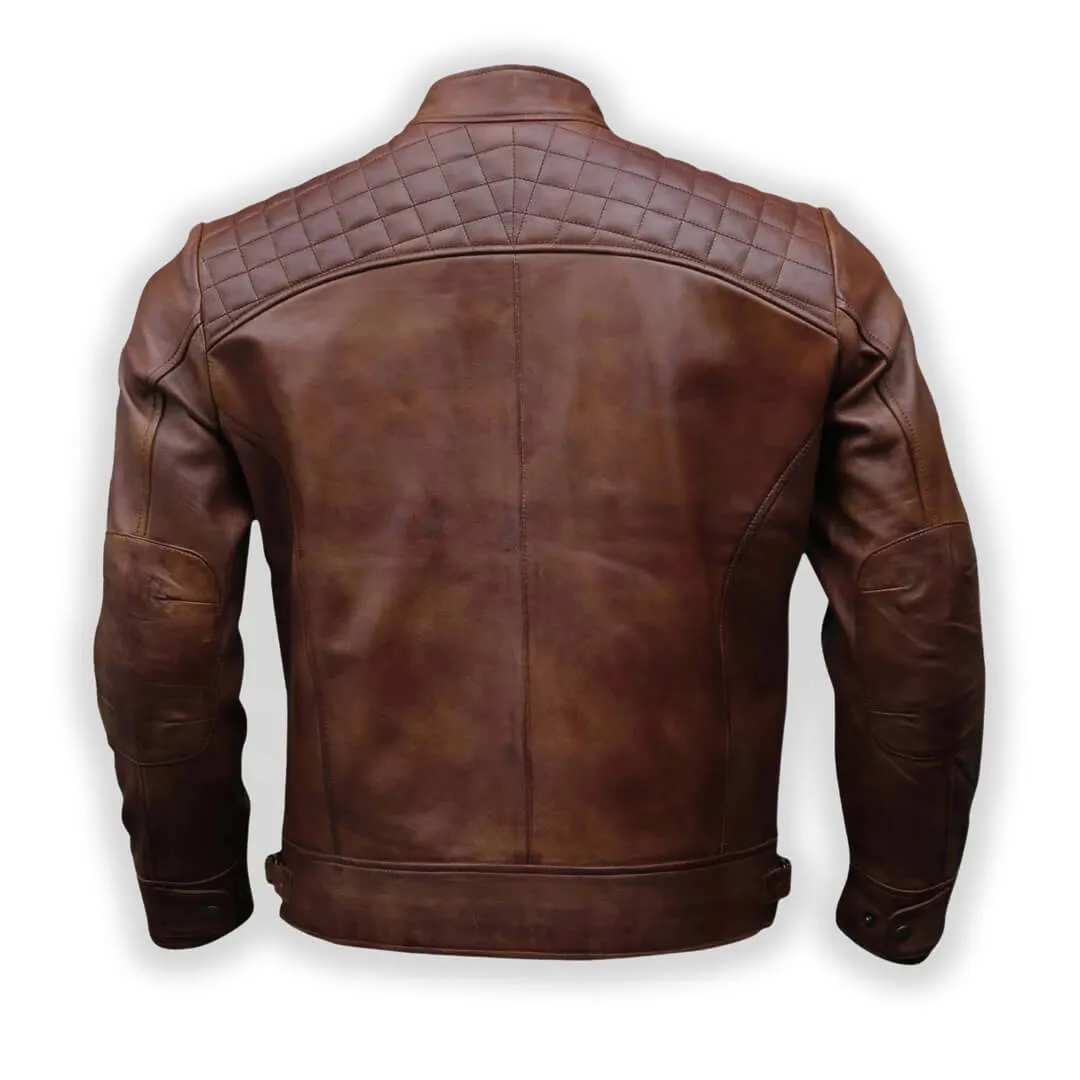 Brown Quilted Leather Racer Jacket