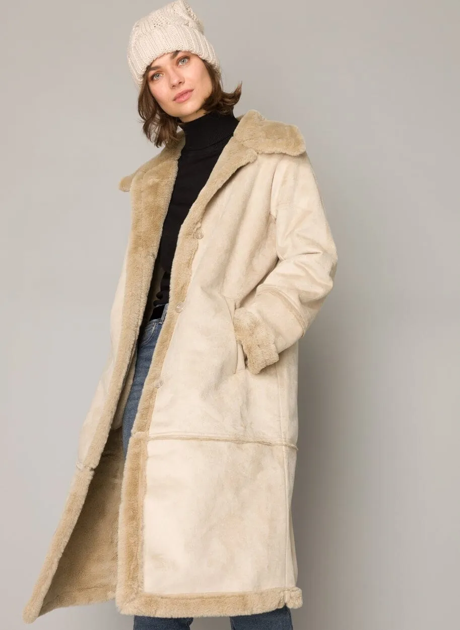 CASUAL SUEDE FAUX FUR COAT