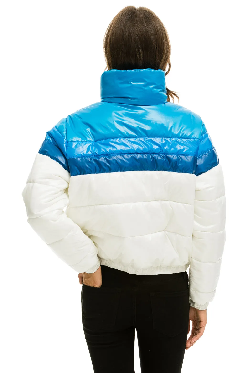 COLOR BLOCK LUXE APRES PUFFER JACKET -  GLOSSY WHITE DRESDEN