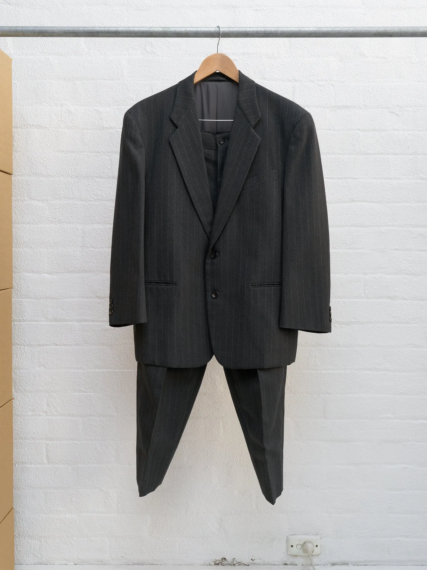 Comme des Garcons Homme Plus 1990 grey wool stripe 2 button suit - mens S