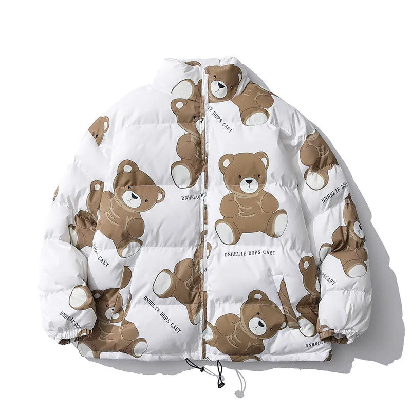 Cute Bear Print Winter Couple Cotton-padded Jacket Men's Thick Warm Cotton-padded Jacket Lazy Wind Jacket