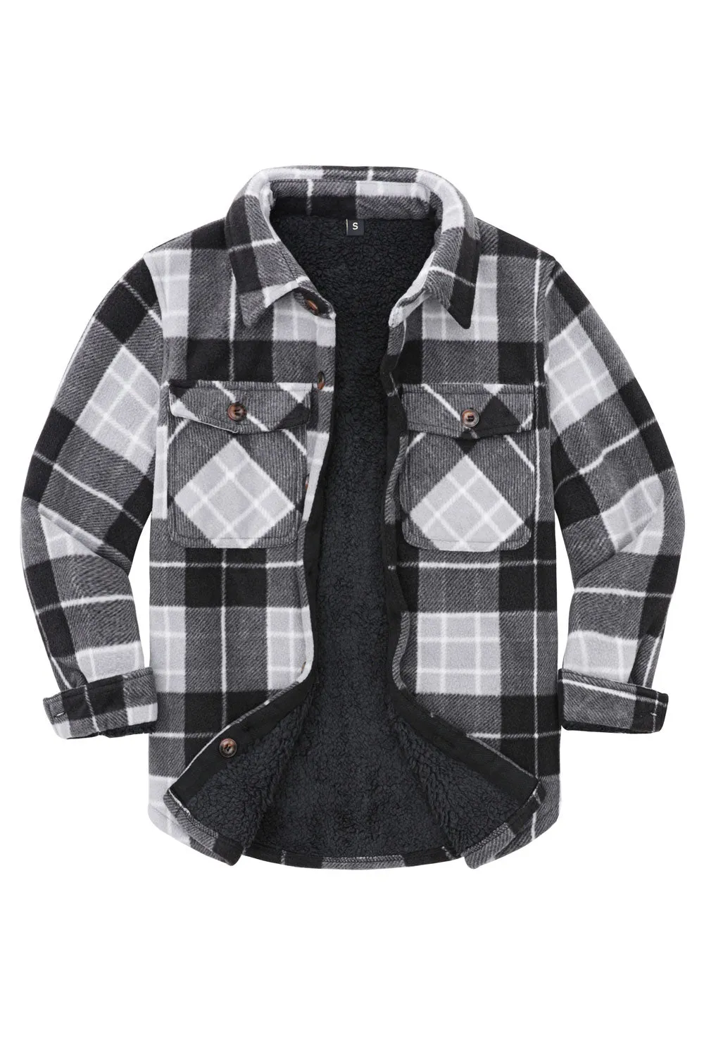 Girls Sherpa Lined Buffalo Plaid Fleece Button Down Shirt Jacket-Kids