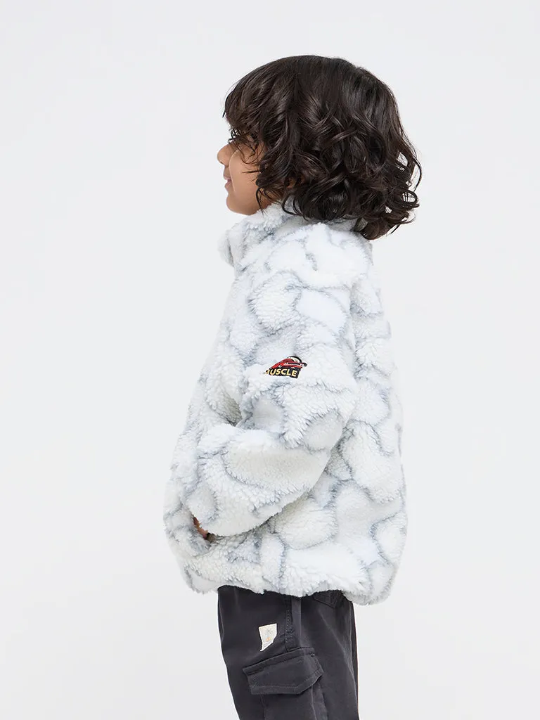 HOP Kids Grey Printed Fleece Jacket