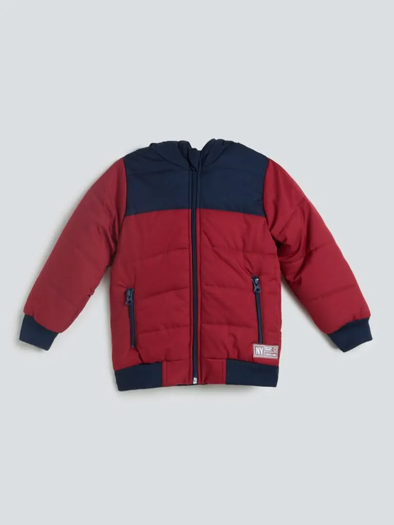 HOP Kids Navy Colour-Block Hooded Jacket