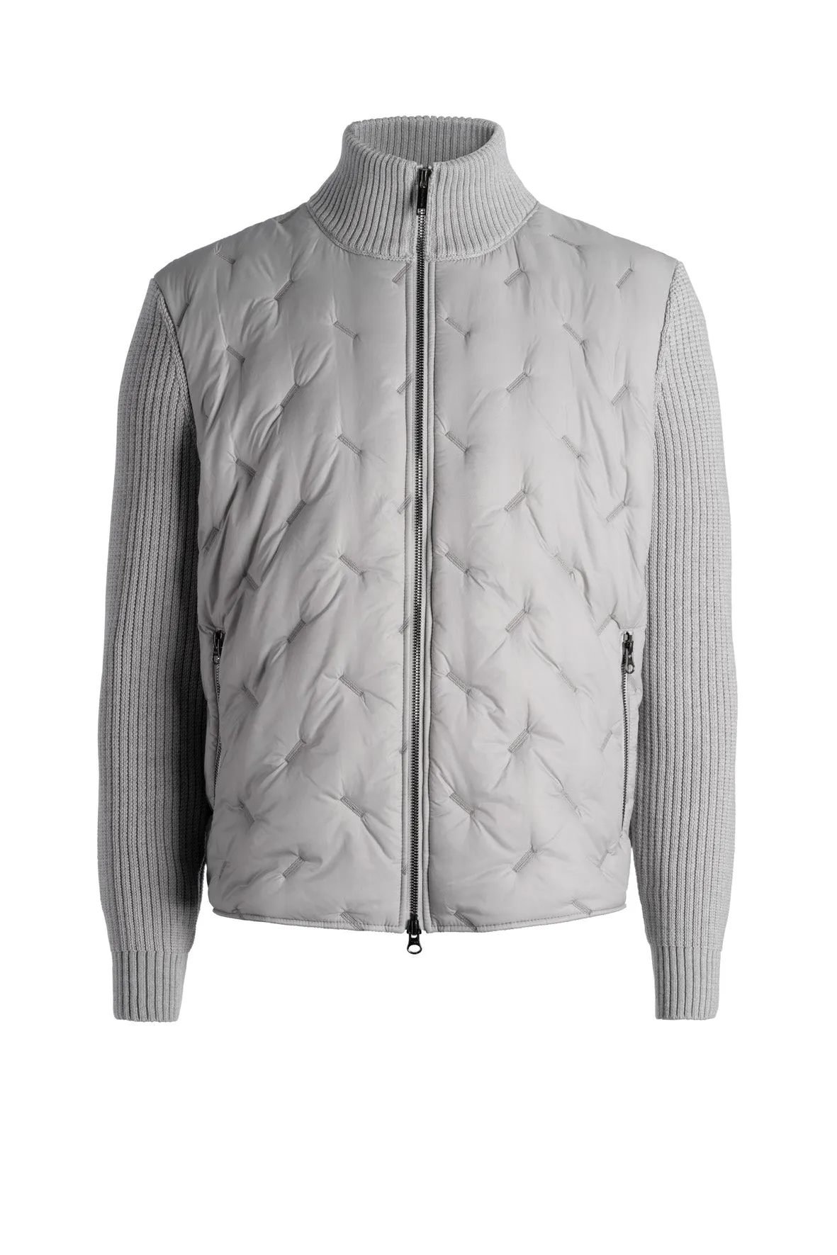 Hybrid zip jacket made of merino wool and nylon quilting