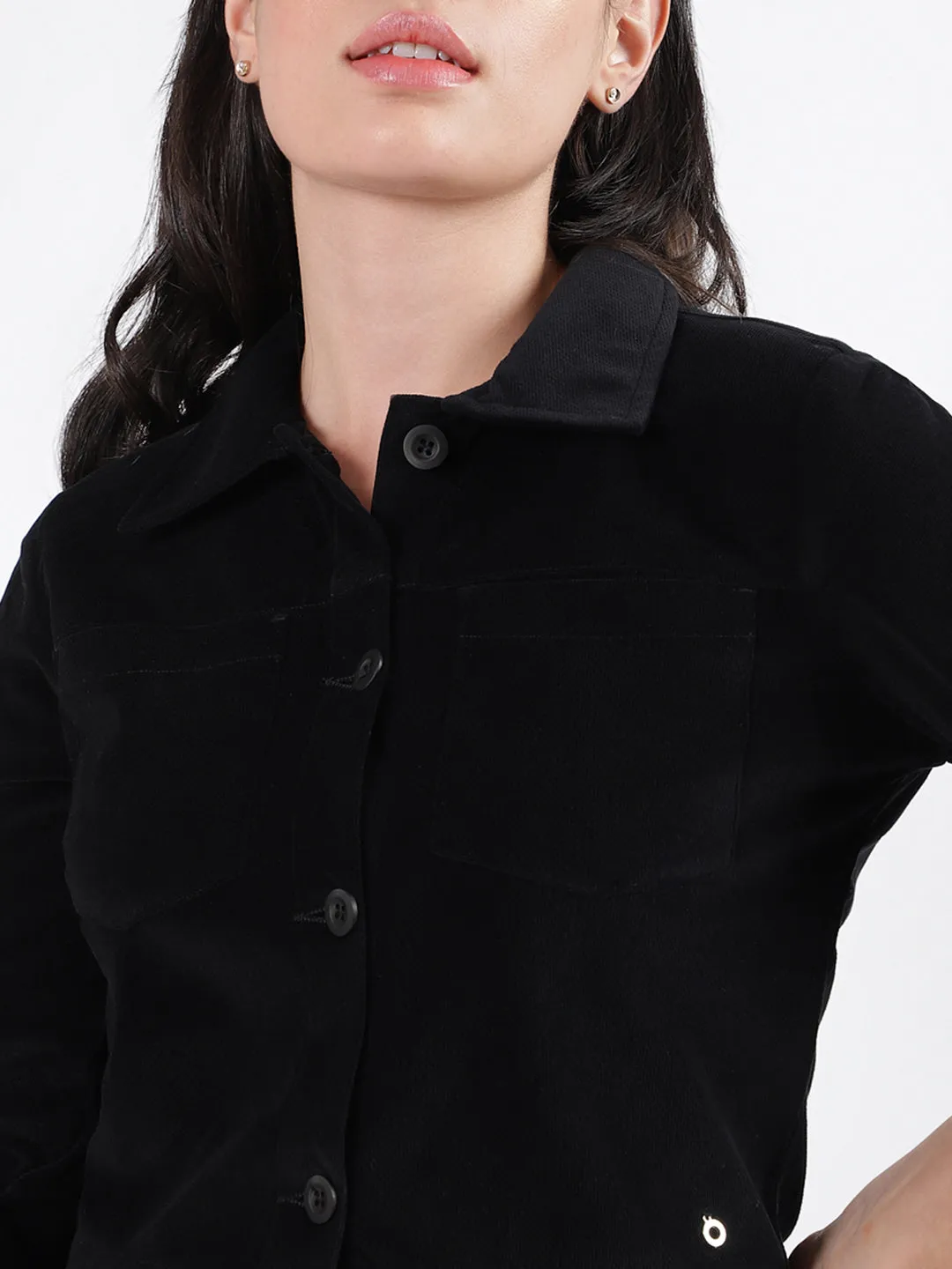 Iconic Women Solid Collar Full Sleeves Jacket