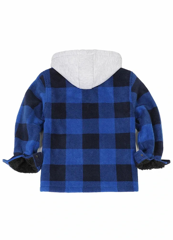 Kids Boys and Girls Sherpa Lined Warm Fleece Plaid Jacket with Hood