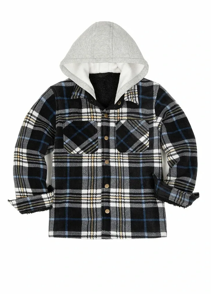 Kids Boys and Girls Sherpa Lined Warm Fleece Plaid Jacket with Hood