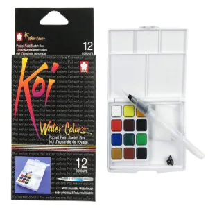 KOI WATERCOLOURS FIELD SKETCH BX W/ BRUSH - 12 PC SET