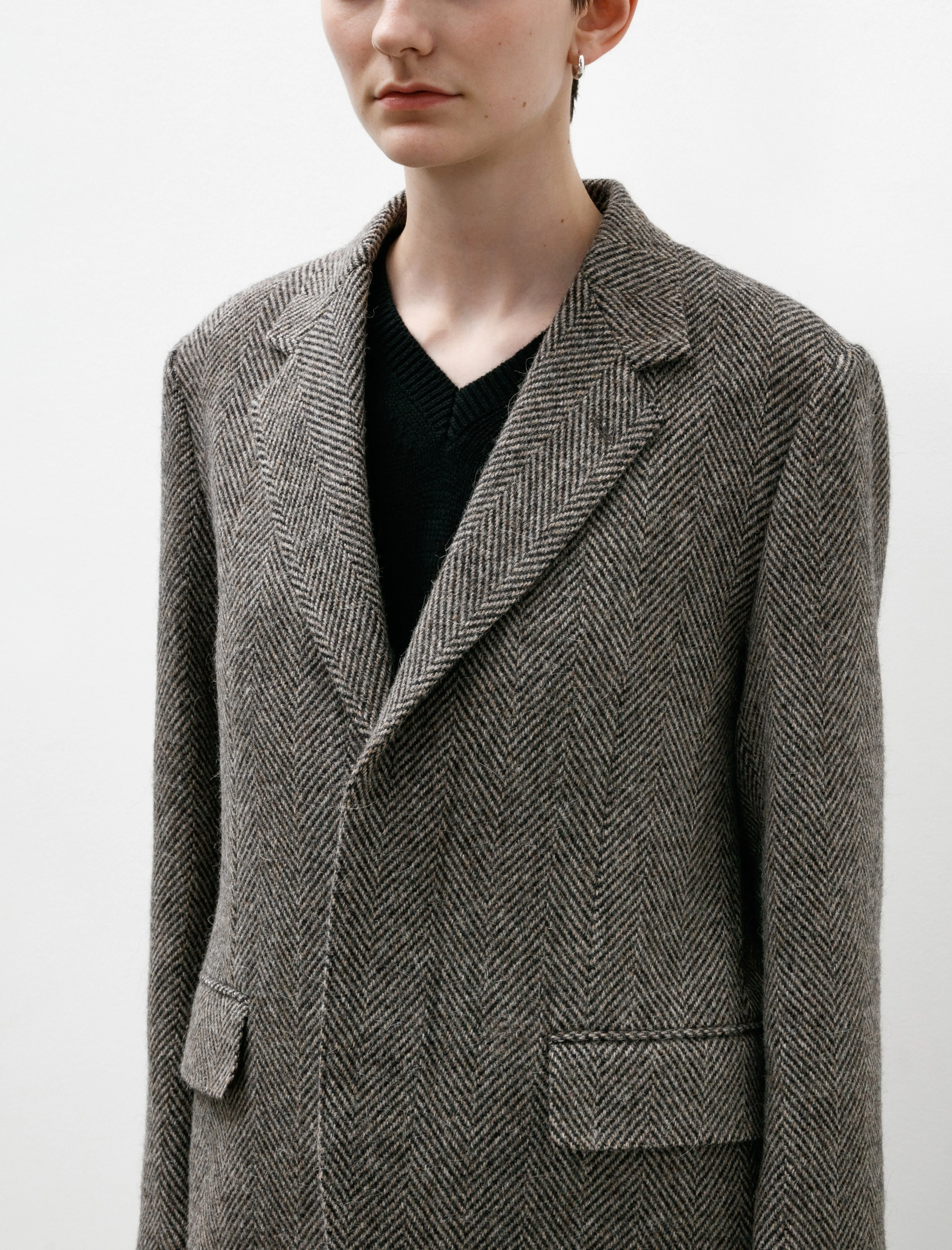 Lama Shetland Wool Tweed Over Jacket Khaki