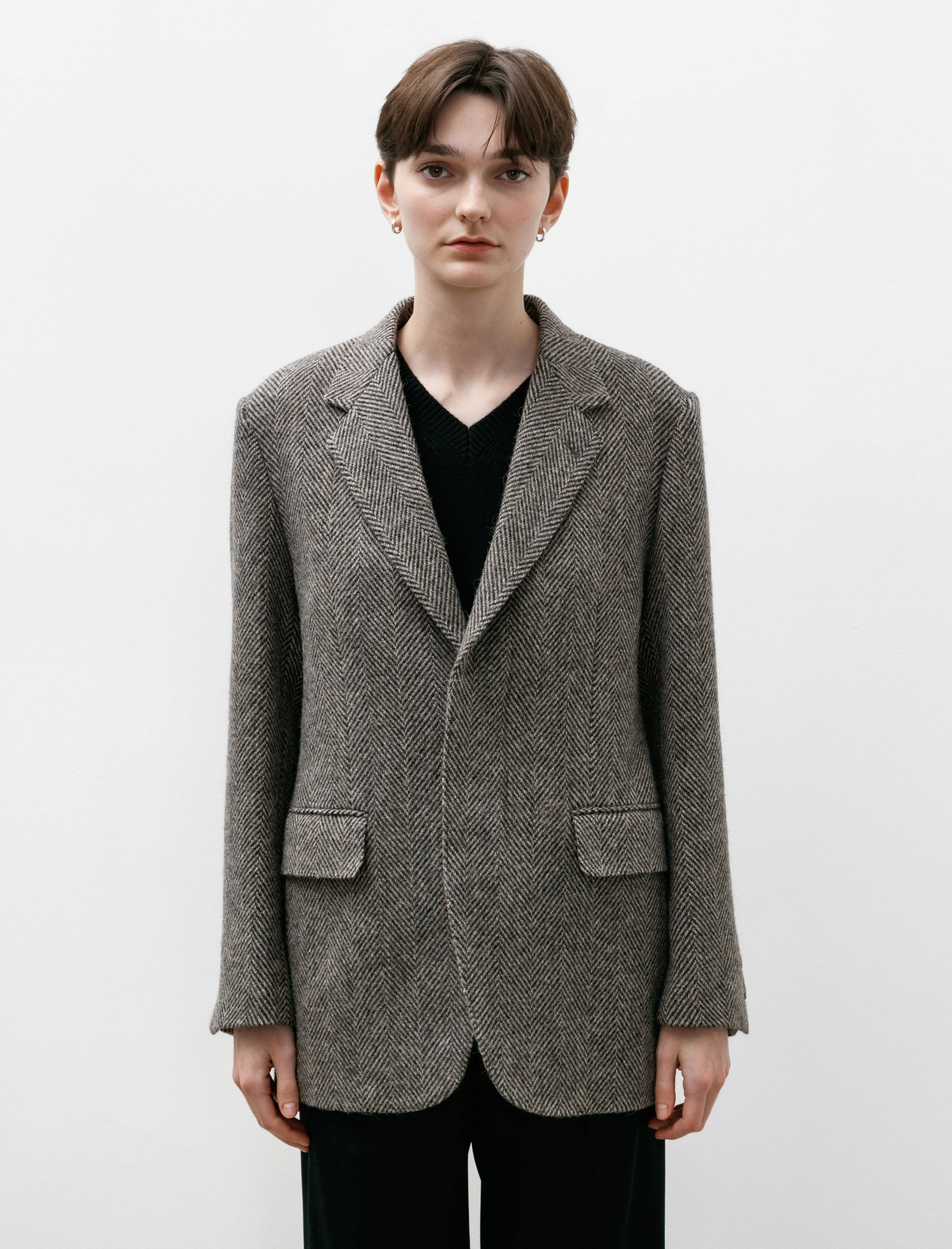 Lama Shetland Wool Tweed Over Jacket Khaki