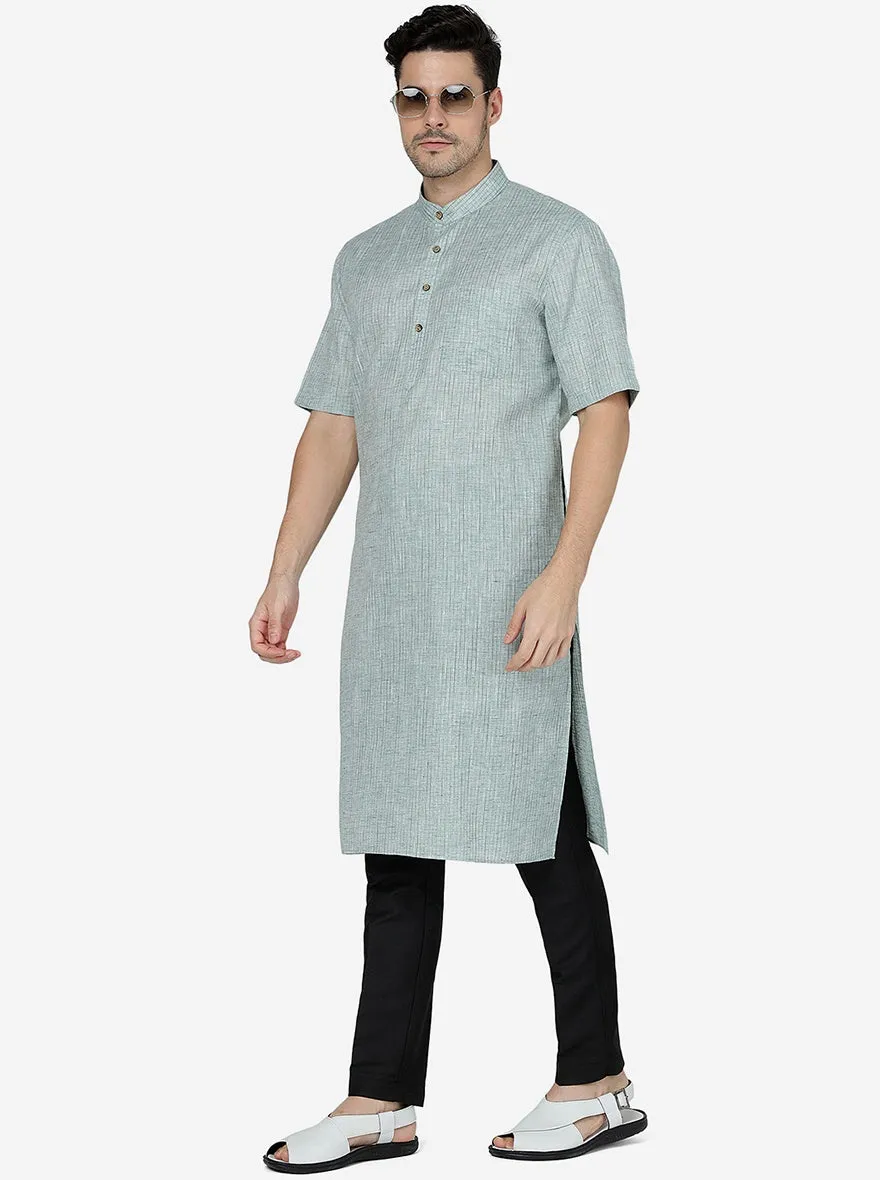 Light Green Solid Regular Fit Modi Kurta | JadeBlue