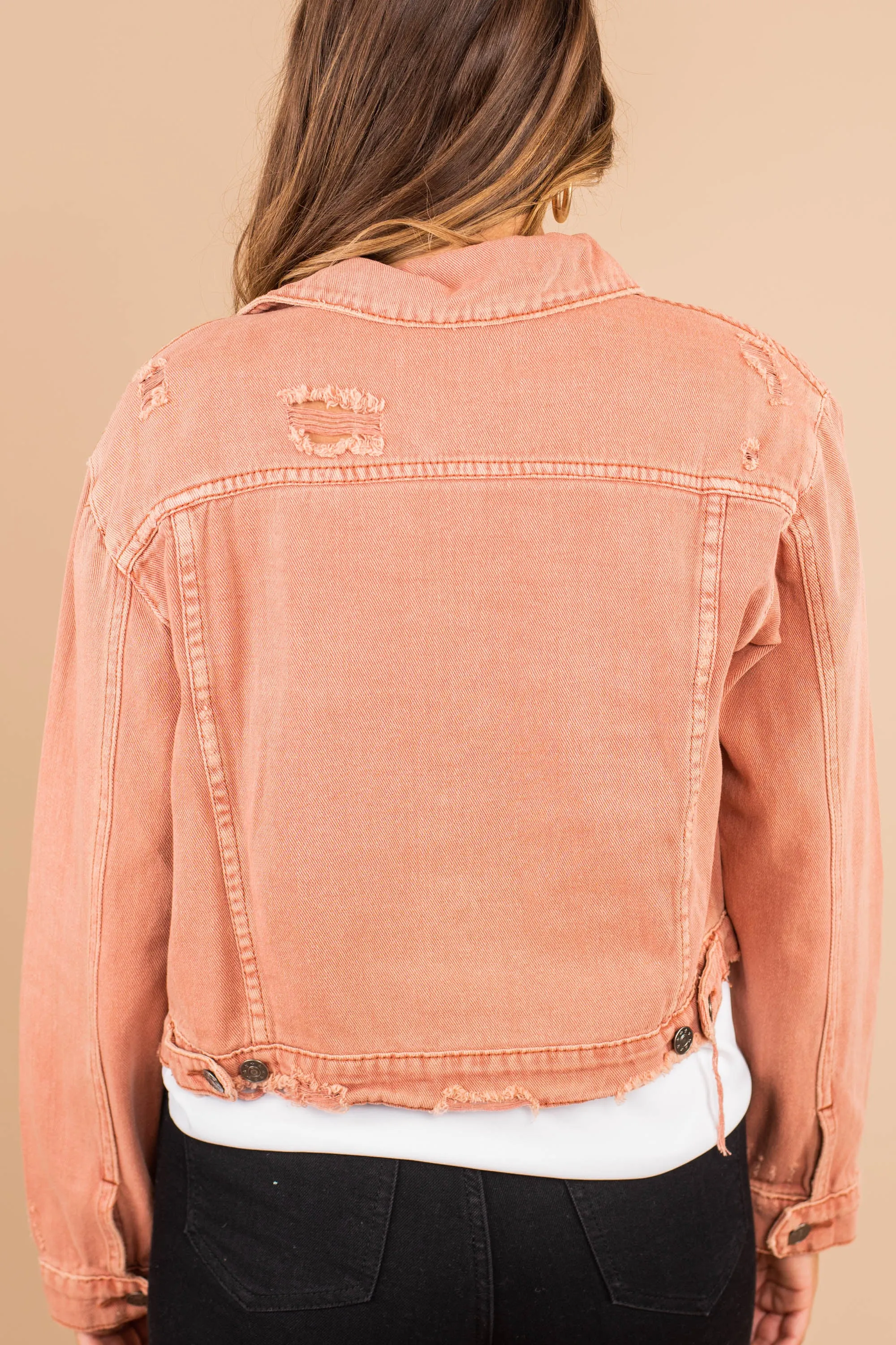 Make An Appearance Clay Orange Denim Jacket