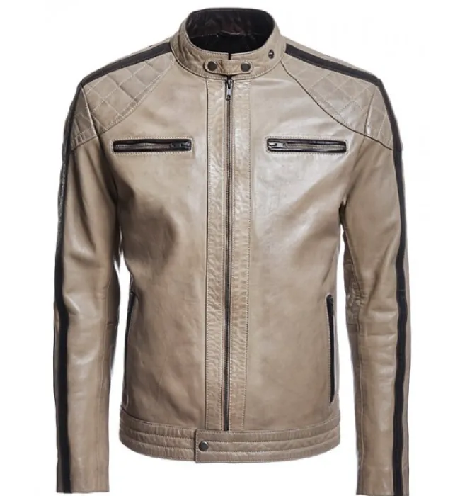 Men’s Biker Beige Color Leather Jacket