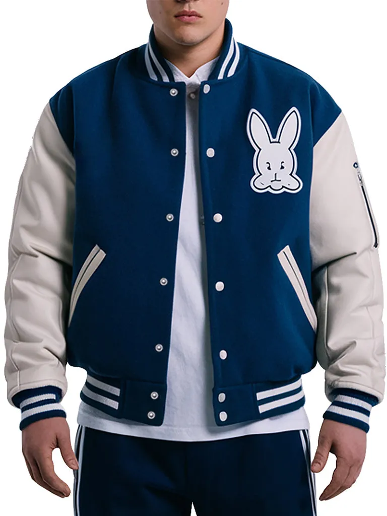 Men's Blue Baseball Rabbit Varsity Jacket