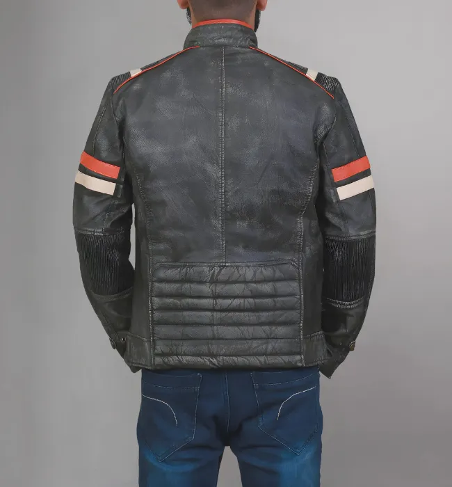 Men’s Cafe Racer Retro Moto Distressed Leather Jacket