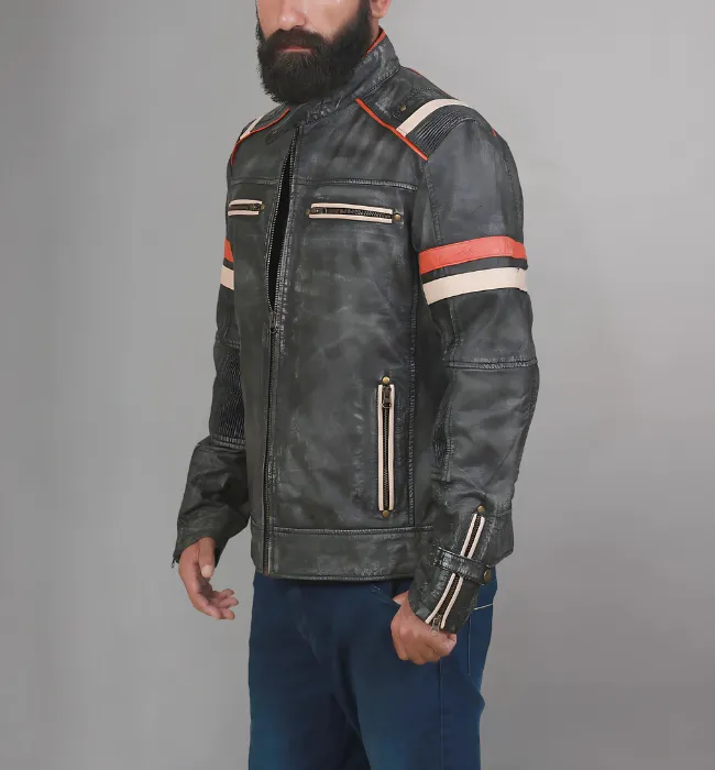 Men’s Cafe Racer Retro Moto Distressed Leather Jacket