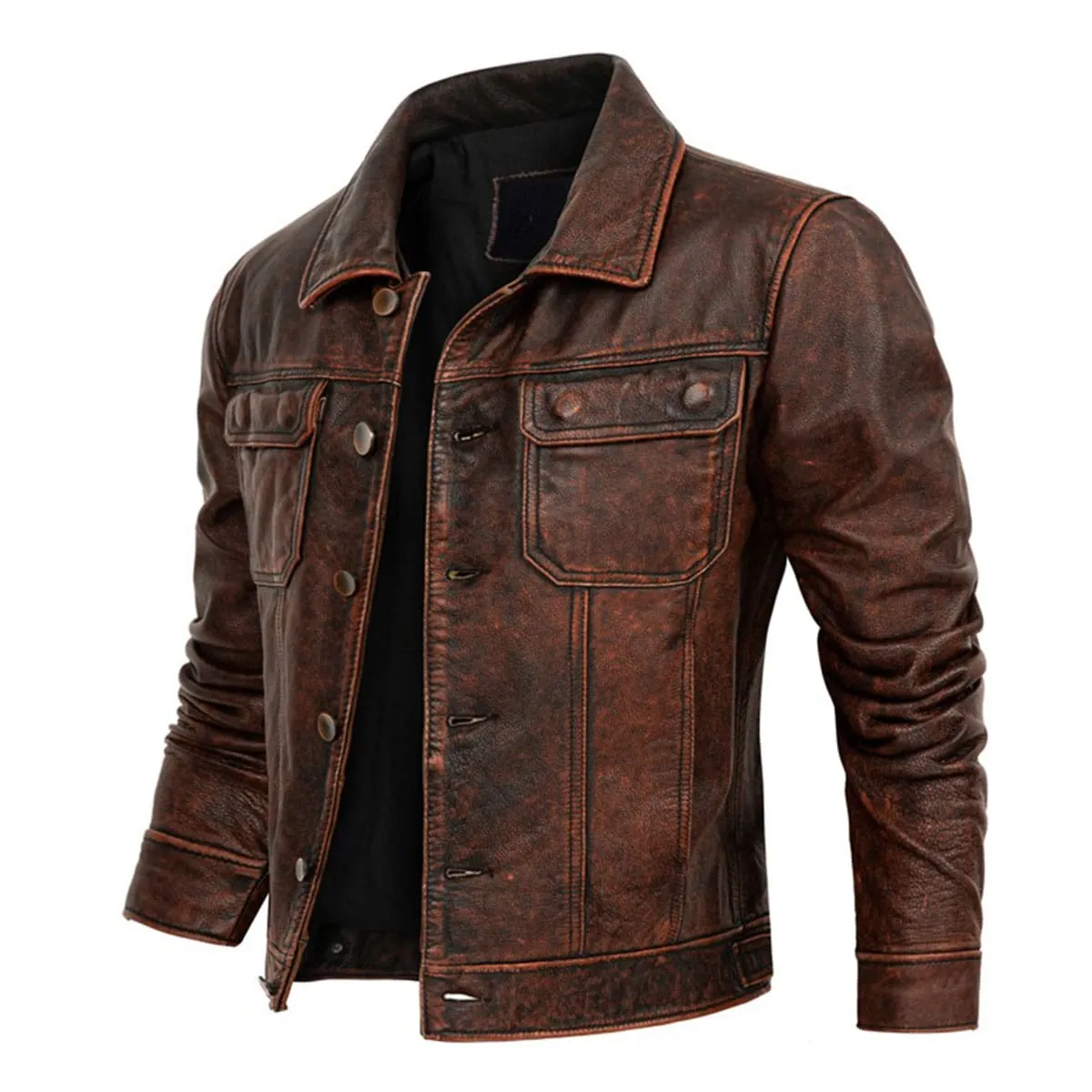 Men's Classic Genuine Cowhide Leather Coat for Autumn and Winter Warmth