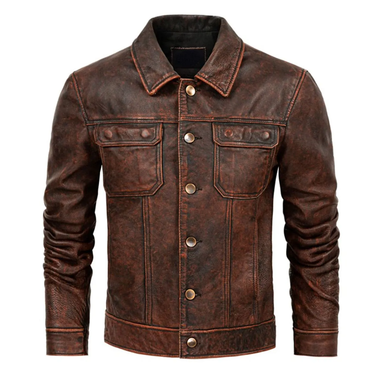 Men's Classic Genuine Cowhide Leather Coat for Autumn and Winter Warmth