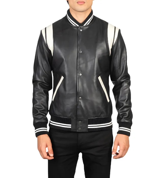 Men's Dantee Black Leather Varsity Jacket