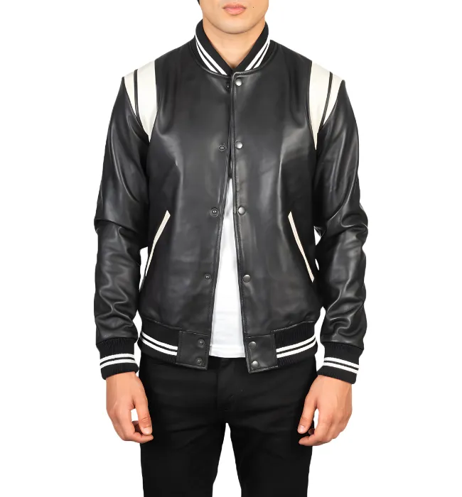 Men's Dantee Black Leather Varsity Jacket