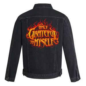 Mens Flame Graphic Button Up Denim Jacket