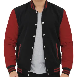 Men's Maroon and Black Baseball Varsity Jacket