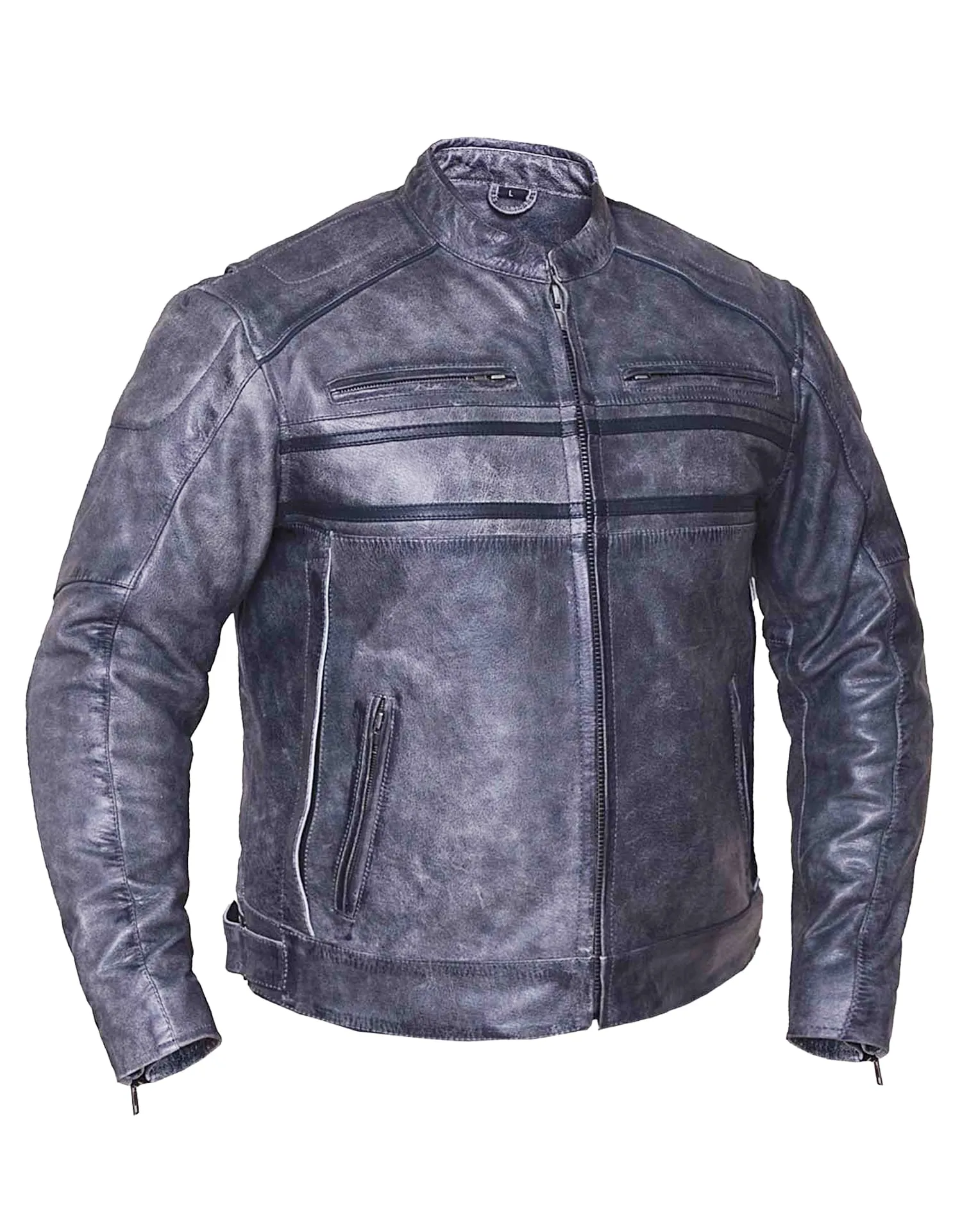 Men's Tombsotne Grey Striped Motorcycle Jacket