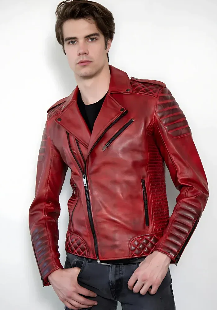 Mens Vintage Biker Cafe Racer Distressed Leather Jacket