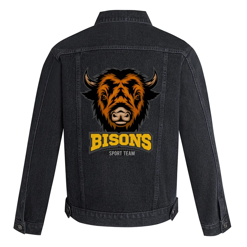 Mens Vintage Cartoon Prints BISONS Denim Jacket