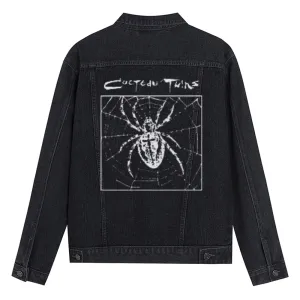 Mens Vintage Gothic Spider Graphic Denim Jacket