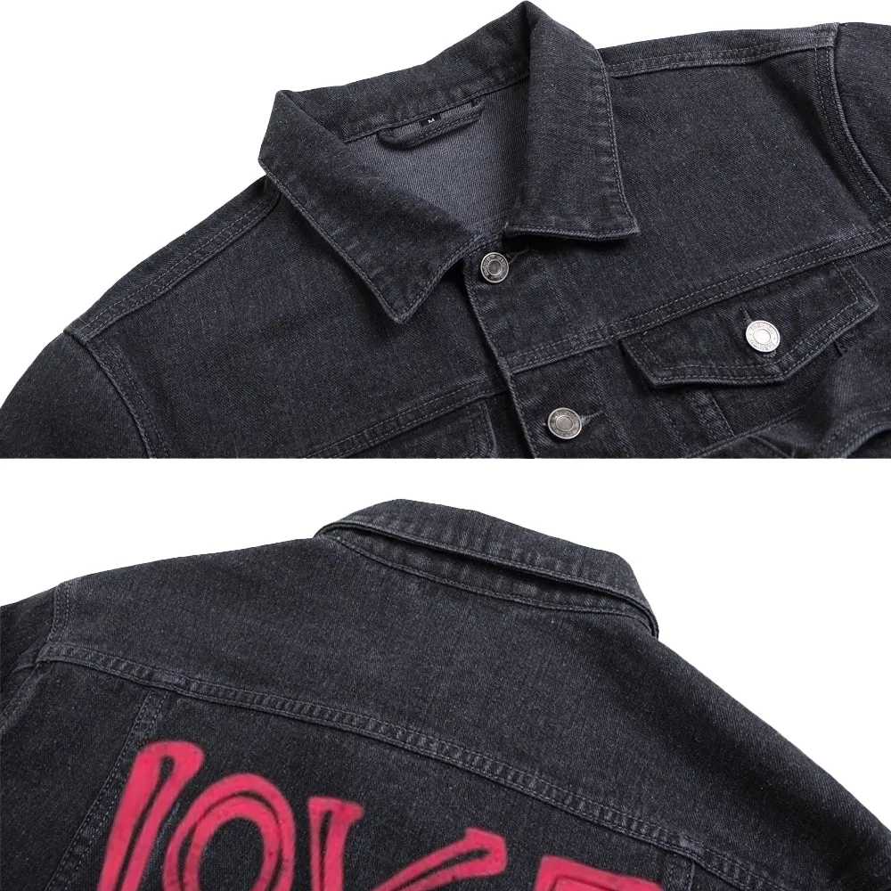 Mens Vintage Love Is Love Skull Graphic Denim Jacket