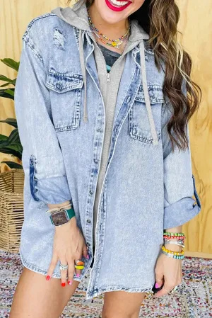 Mist Blue Oversized Hooded Denim Jacket