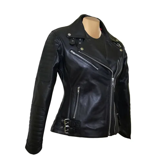 Miyah's double zipper leather jacket with ribbed stitching details