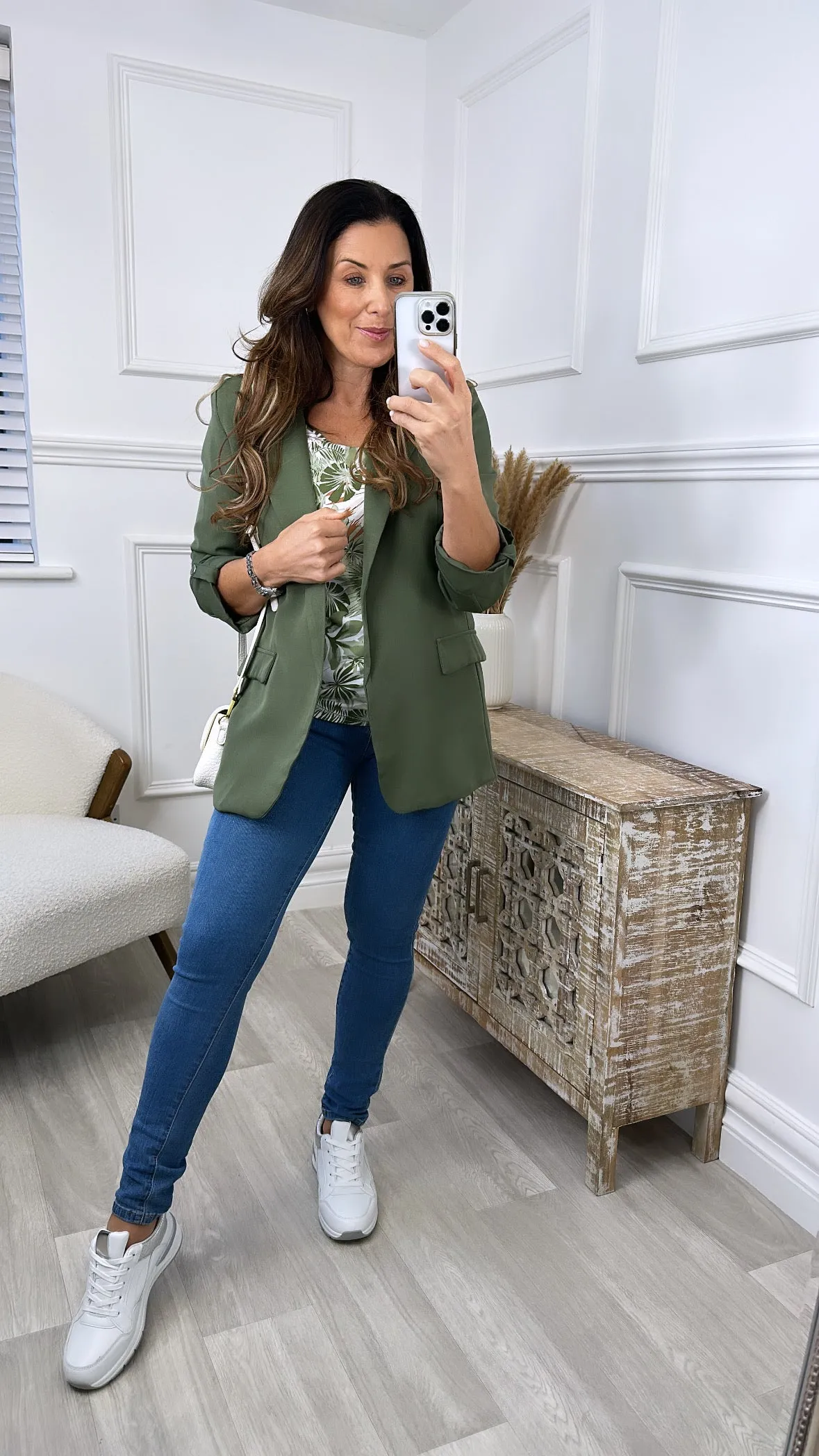 Nea Khaki 3/4 Sleeve Blazer