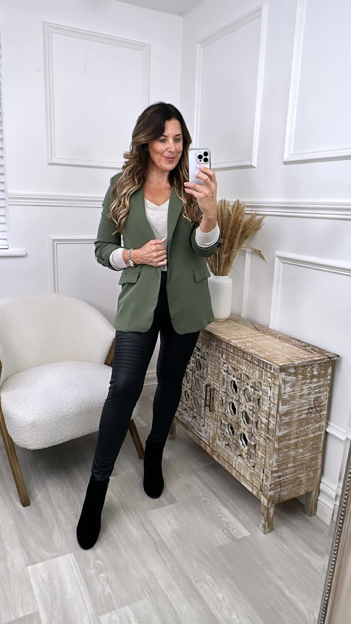 Nea Khaki 3/4 Sleeve Blazer