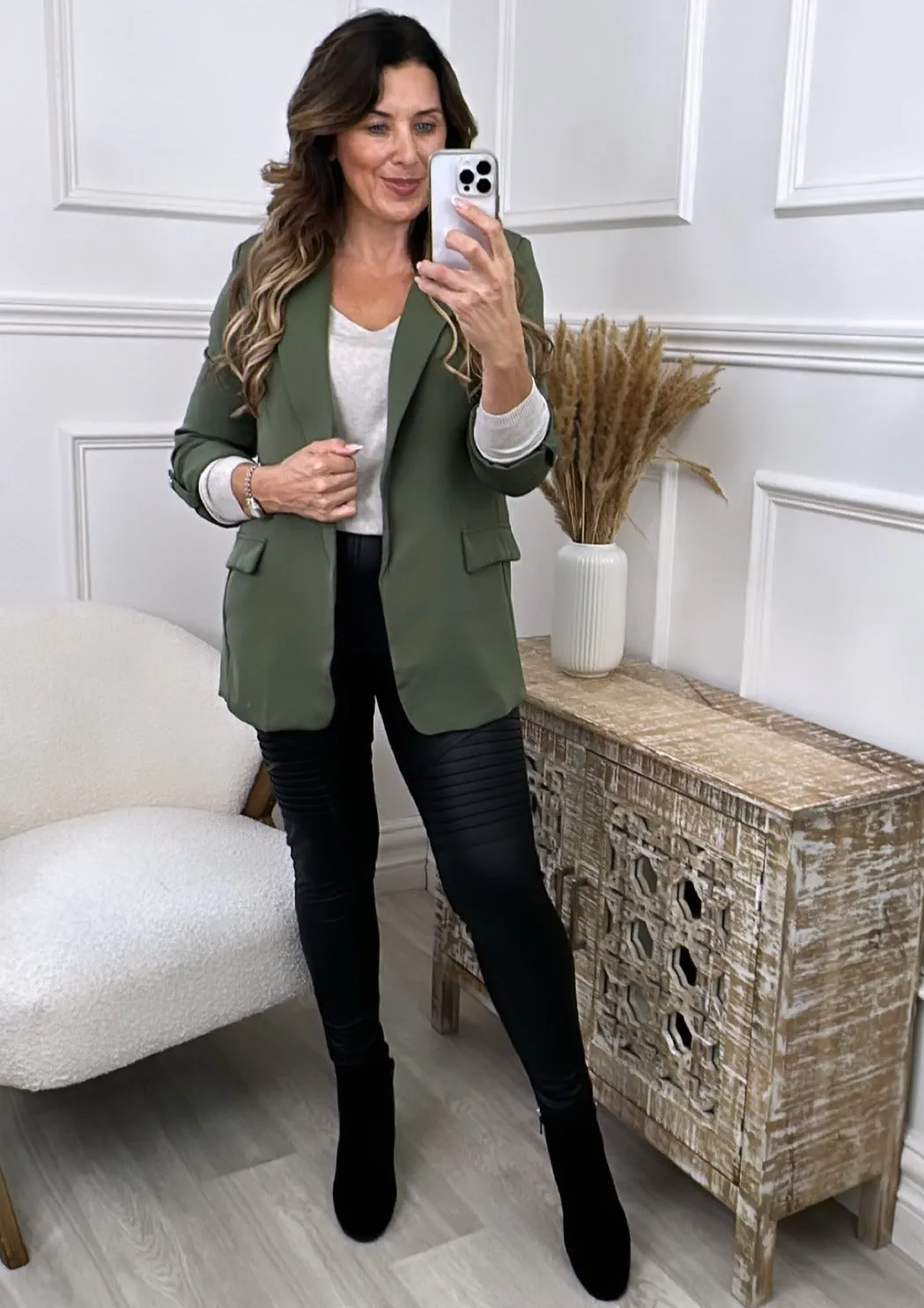 Nea Khaki 3/4 Sleeve Blazer