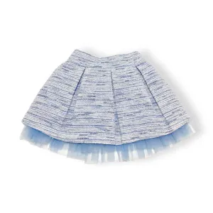 Organza Trim Tweed Skirt -blue