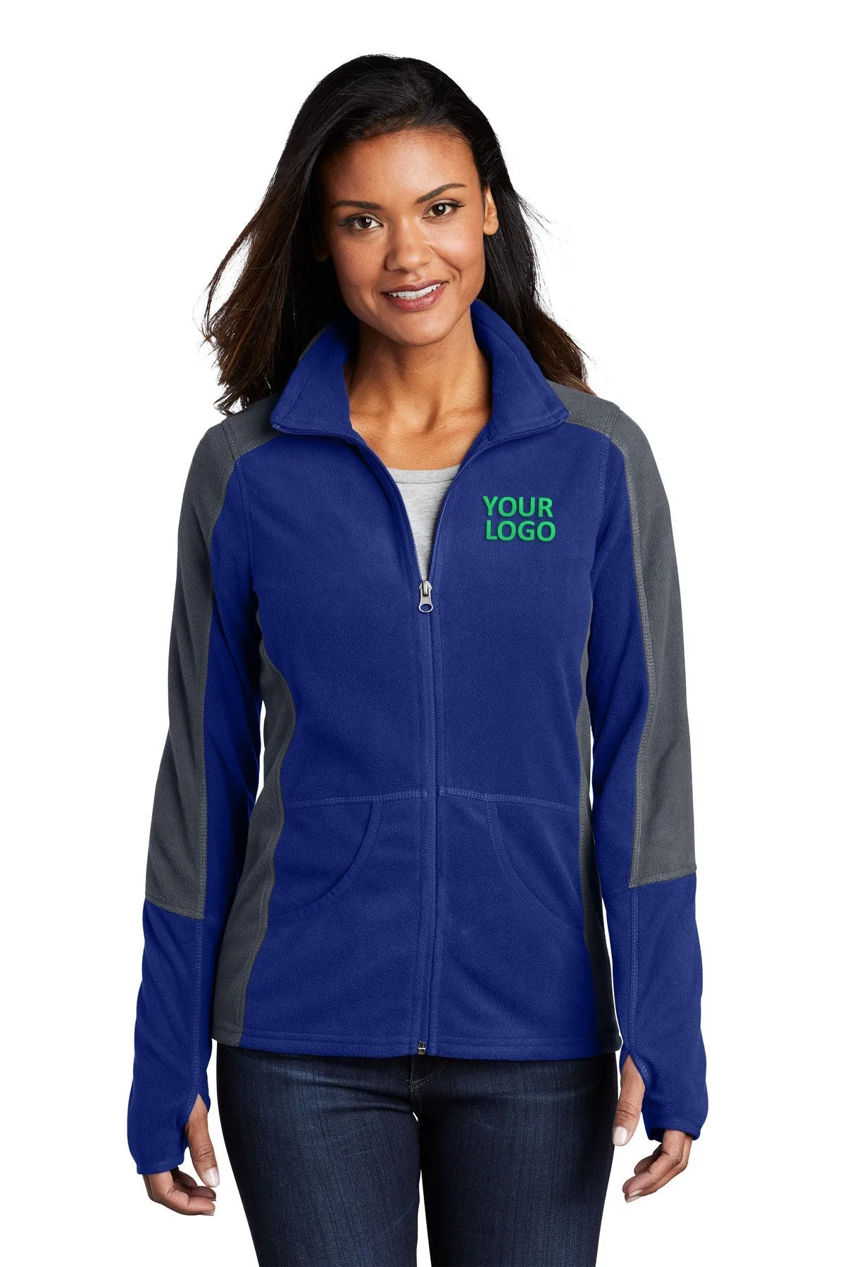 Port Authority Ladies Colorblock MicroFleece Customized Jackets, Patriot Blue/ Battleship Grey