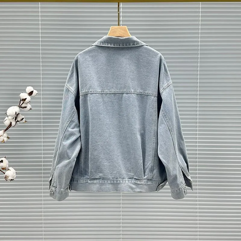 Pre Order:  Diamond Studded Long Sleeved Loose Denim Jacket