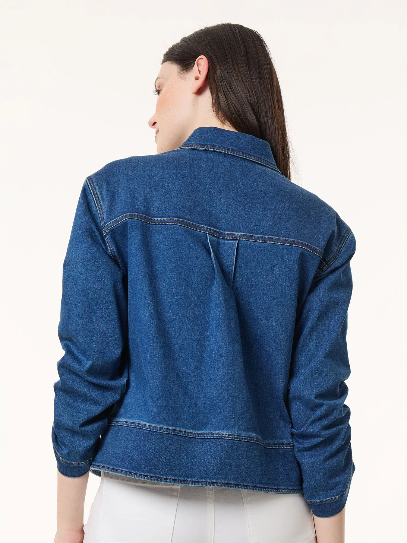 Shirred Sleeve City Denim Jacket, Shore Wash