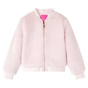 Soft Pink Faux Fur Kids' Jacket with Ribbed Trim - Size 92 | Cozy & Stylish Children's Outerwear